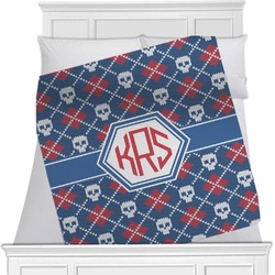 Knitted Argyle & Skulls Minky Blanket - Twin / Full - 80"x60" - Single Sided (Personalized)