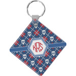 Knitted Argyle & Skulls Diamond Plastic Keychain w/ Monogram