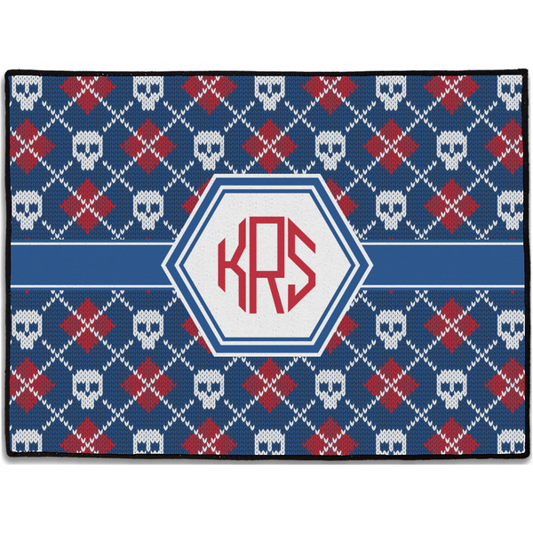 Custom Knitted Argyle & Skulls Door Mat - 24"x18" (Personalized)