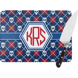 Knitted Argyle & Skulls Rectangular Glass Cutting Board (Personalized)