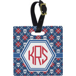 Knitted Argyle & Skulls Plastic Luggage Tag - Square w/ Monogram