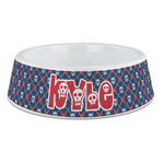 Knitted Argyle & Skulls Plastic Dog Bowl - Large (Personalized)