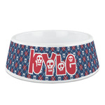Knitted Argyle & Skulls Plastic Dog Bowl - Medium (Personalized)