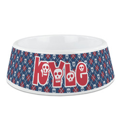 Knitted Argyle & Skulls Plastic Dog Bowl - Medium (Personalized)