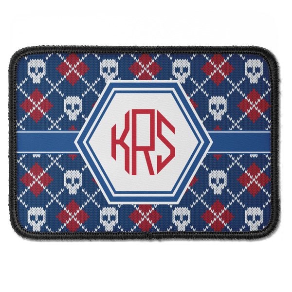 Custom Knitted Argyle & Skulls Iron On Rectangle Patch w/ Monogram