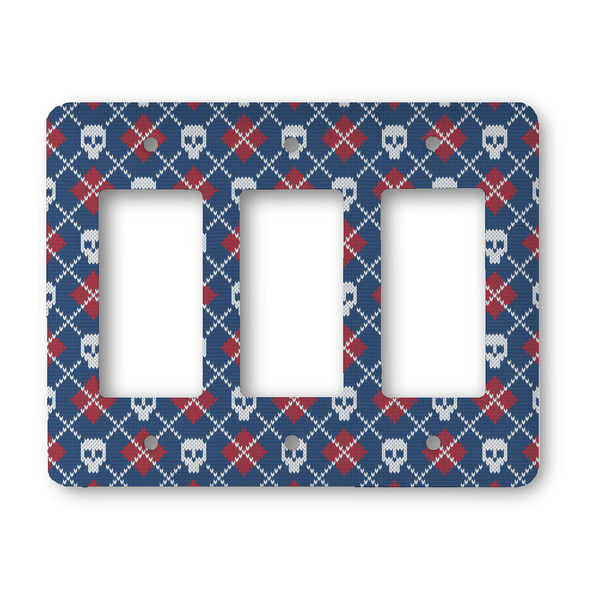 Custom Knitted Argyle & Skulls Rocker Style Light Switch Cover - Three Switch