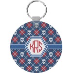 Knitted Argyle & Skulls Round Plastic Keychain (Personalized)