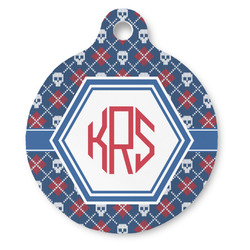 Knitted Argyle & Skulls Round Pet ID Tag - Large (Personalized)