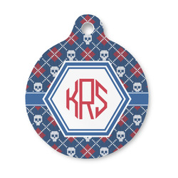 Knitted Argyle & Skulls Round Pet ID Tag - Small (Personalized)