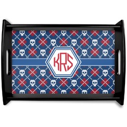 Knitted Argyle & Skulls Black Wooden Tray - Small (Personalized)