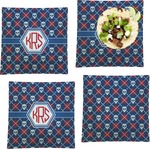 Knitted Argyle & Skulls Set of 4 Glass Square Lunch / Dinner Plate 9.5" (Personalized)