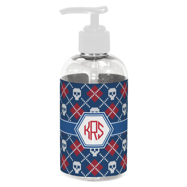 Custom Knitted Argyle & Skulls Plastic Soap / Lotion Dispenser (8 oz - Small - White) (Personalized)