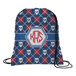 Knitted Argyle & Skulls Drawstring Backpack - Large (Personalized)