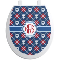 Knitted Argyle & Skulls Toilet Seat Decal - Round (Personalized)