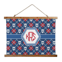 Knitted Argyle & Skulls Wall Hanging Tapestry - Wide (Personalized)