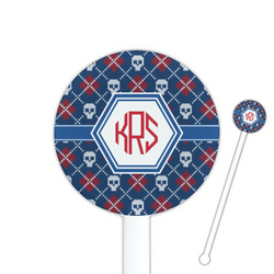 Knitted Argyle & Skulls 5.5" Round Plastic Stir Sticks - White - Single Sided (Personalized)