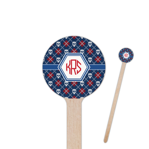 Custom Knitted Argyle & Skulls 7.5" Round Wooden Stir Sticks - Double Sided (Personalized)