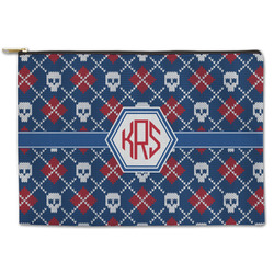 Knitted Argyle & Skulls Zipper Pouch - Large - 12.5"x8.5" (Personalized)