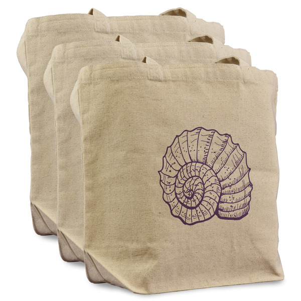 Custom Sea Shells Reusable Cotton Grocery Bags - Set of 3