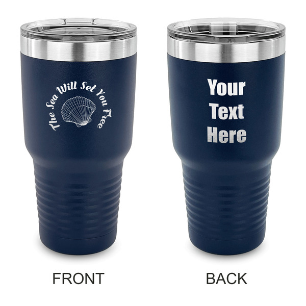 Custom Sea Shells 30 oz Stainless Steel Tumbler - Navy - Double Sided (Personalized)