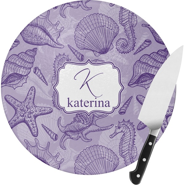 Custom Sea Shells Round Glass Cutting Board - Small (Personalized)