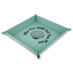 Sea Shells Faux Leather Dice Tray - 9" x 9"  - Teal (Personalized)