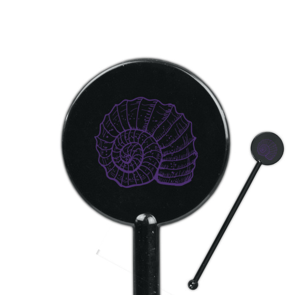 Custom Sea Shells 5.5" Round Plastic Stir Sticks - Black - Double Sided