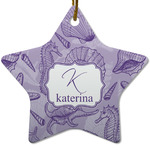 Sea Shells Star Ceramic Ornament w/ Name and Initial