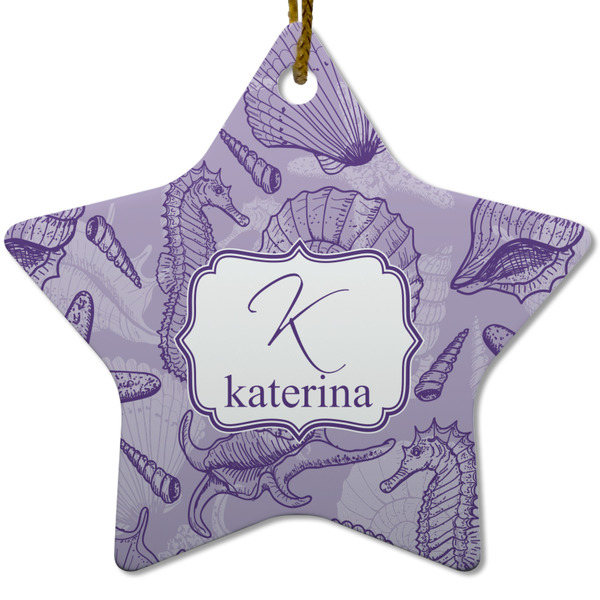 Custom Sea Shells Star Ceramic Ornament w/ Name and Initial