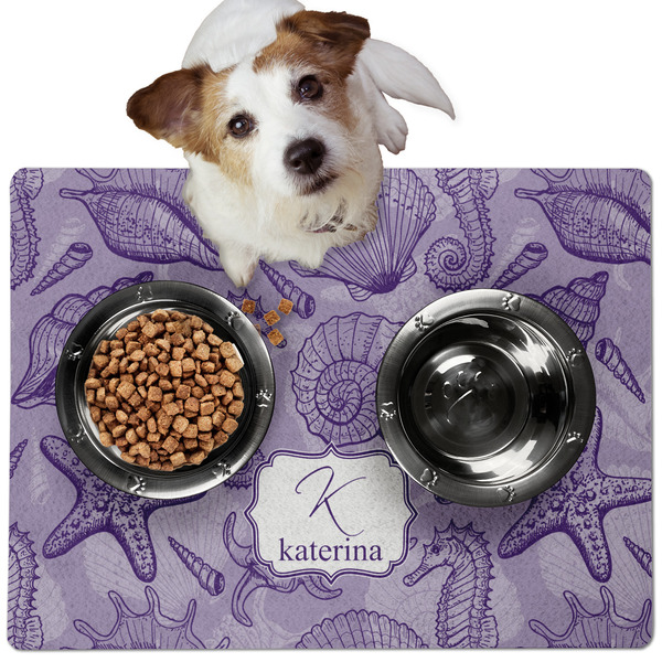 Custom Sea Shells Dog Food Mat - Medium w/ Name and Initial