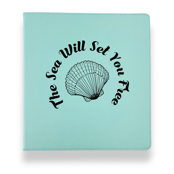 Custom Sea Shells Leather Binder - 1" - Teal (Personalized)