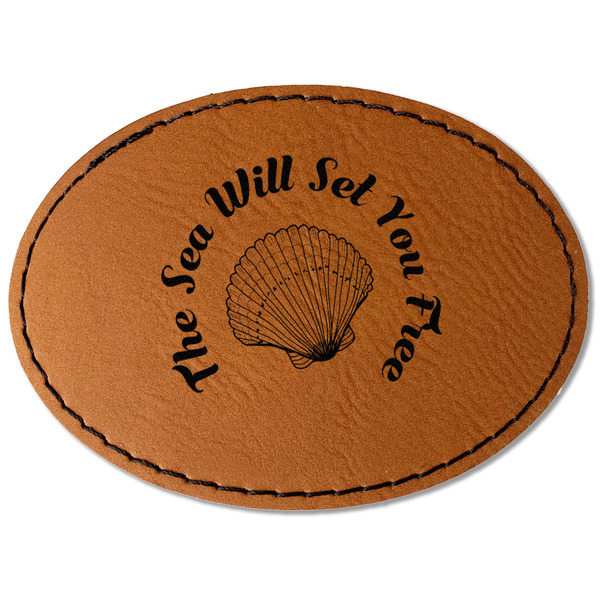 Custom Sea Shells Faux Leather Iron On Patch - Oval (Personalized)