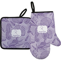 Sea Shells Right Oven Mitt & Pot Holder Set w/ Name and Initial
