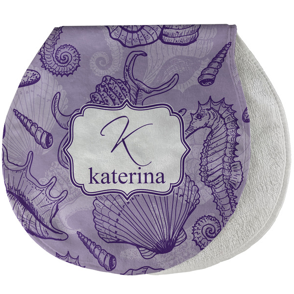 Custom Sea Shells Burp Pad - Velour w/ Name and Initial