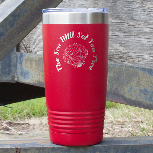 Custom Sea Shells 20 oz Stainless Steel Tumbler - Red - Double Sided (Personalized)