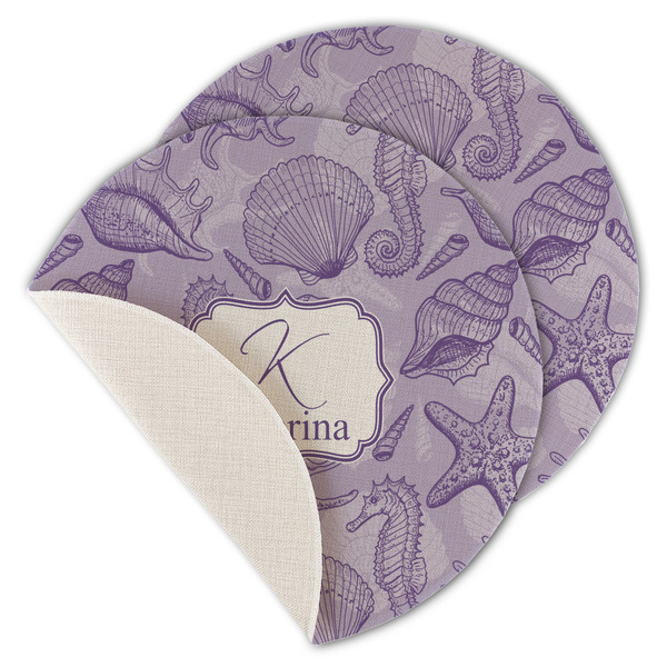 Custom Sea Shells Round Linen Placemat - Single Sided - Set of 4 (Personalized)