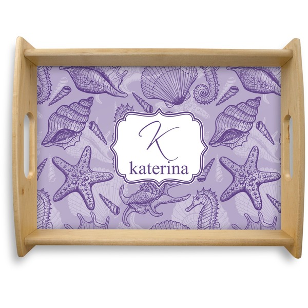 Custom Sea Shells Natural Wooden Tray - Large (Personalized)