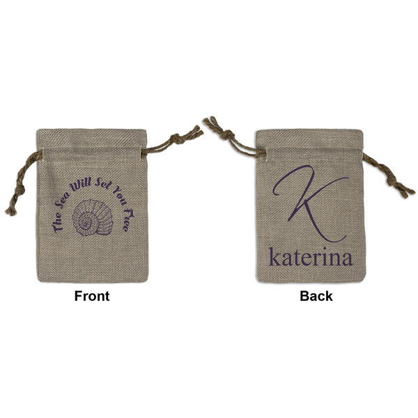 Custom Sea Shells Small Burlap Gift Bag - Front & Back (Personalized)