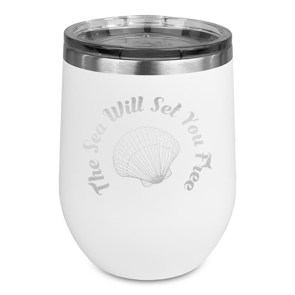 Custom Sea Shells Stemless Stainless Steel Wine Tumbler - White - Double Sided (Personalized)