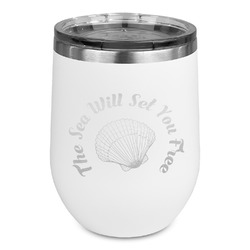 Sea Shells Stemless Stainless Steel Wine Tumbler - White - Single Sided (Personalized)