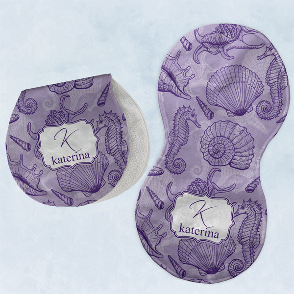 Custom Sea Shells Burp Pads - Velour - Set of 2 w/ Name and Initial