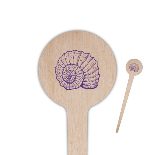 Custom Sea Shells 4" Round Wooden Food Picks - Single Sided