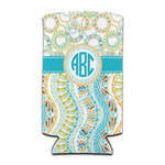 Teal Circles & Stripes Can Cooler (tall 12 oz) (Personalized)