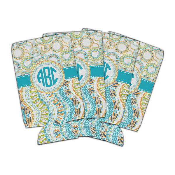 Custom Teal Circles & Stripes Can Cooler (16 oz) - Set of 4 (Personalized)