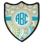 Teal Circles & Stripes Iron On Shield Patch B w/ Monogram