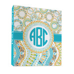 Teal Circles & Stripes 3 Ring Binder - Full Wrap - 1" (Personalized)