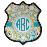 Teal Circles & Stripes Iron On Shield Patch C w/ Monogram