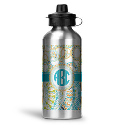 Teal Circles & Stripes Water Bottle - Aluminum - 20 oz (Personalized)