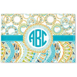 Teal Circles & Stripes Woven Mat (Personalized)