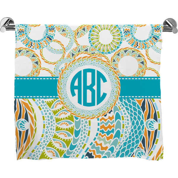 Custom Teal Circles & Stripes Bath Towel (Personalized)